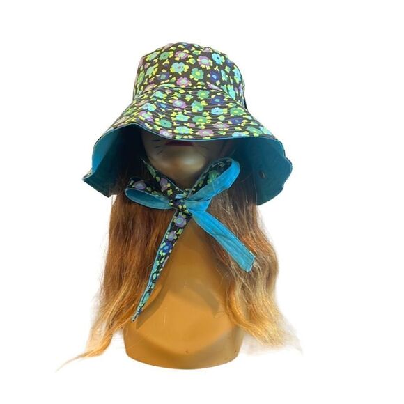 BP Nordstrom Woman Large Bucket Hat Black  Turquoise - Picture 1 of 15